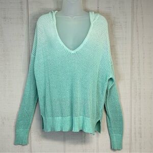 New York‎ & Co Womens Open Knit Sweater Size XL Hood Sheer V Neck Ombre Coastal
